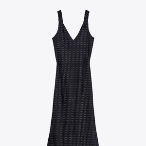 Zara Black Midi Slip Dress V-Neck Sleeveless polkadot slip dress